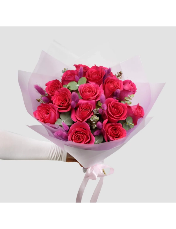 Buchet cu 15 trandafiri Pink 