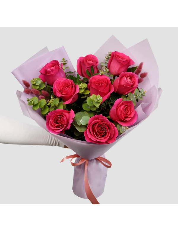 Buchet cu 9 trandafiri Pink 