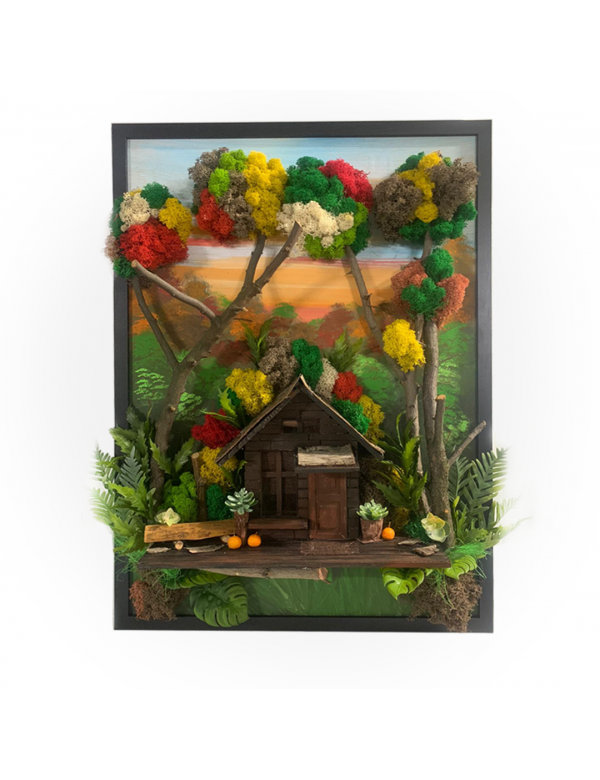 Tablou cu licheni Casuta din Padure