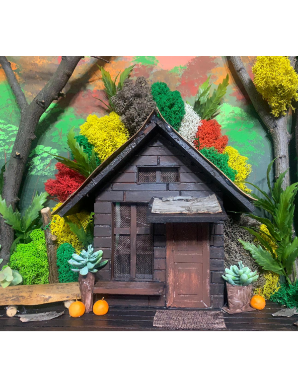 Tablou cu licheni Casuta din Padure 2