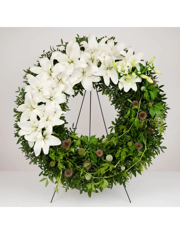 Coroana funerara cu crini albi 