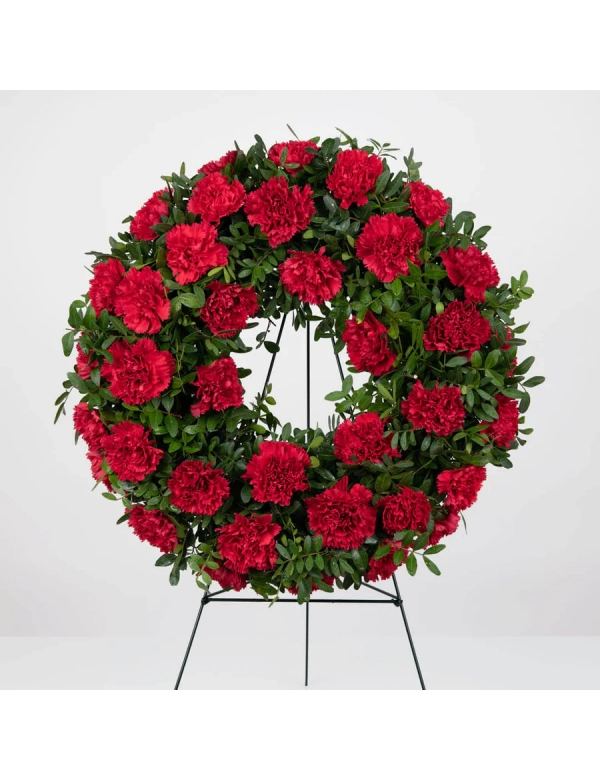 Coroana funerara cu garoafe rosii 