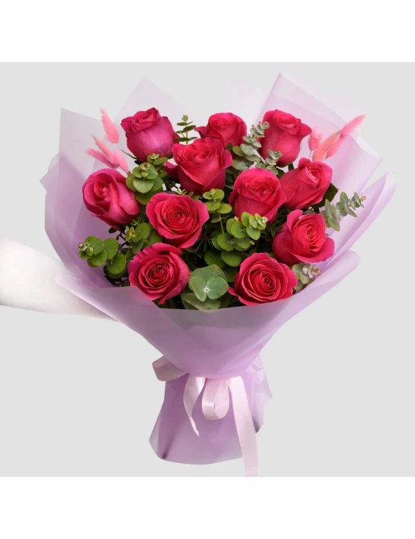 Buchet 11 trandafiri Pink 