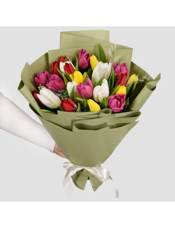 Buchet cu 21 lalele multicolore 